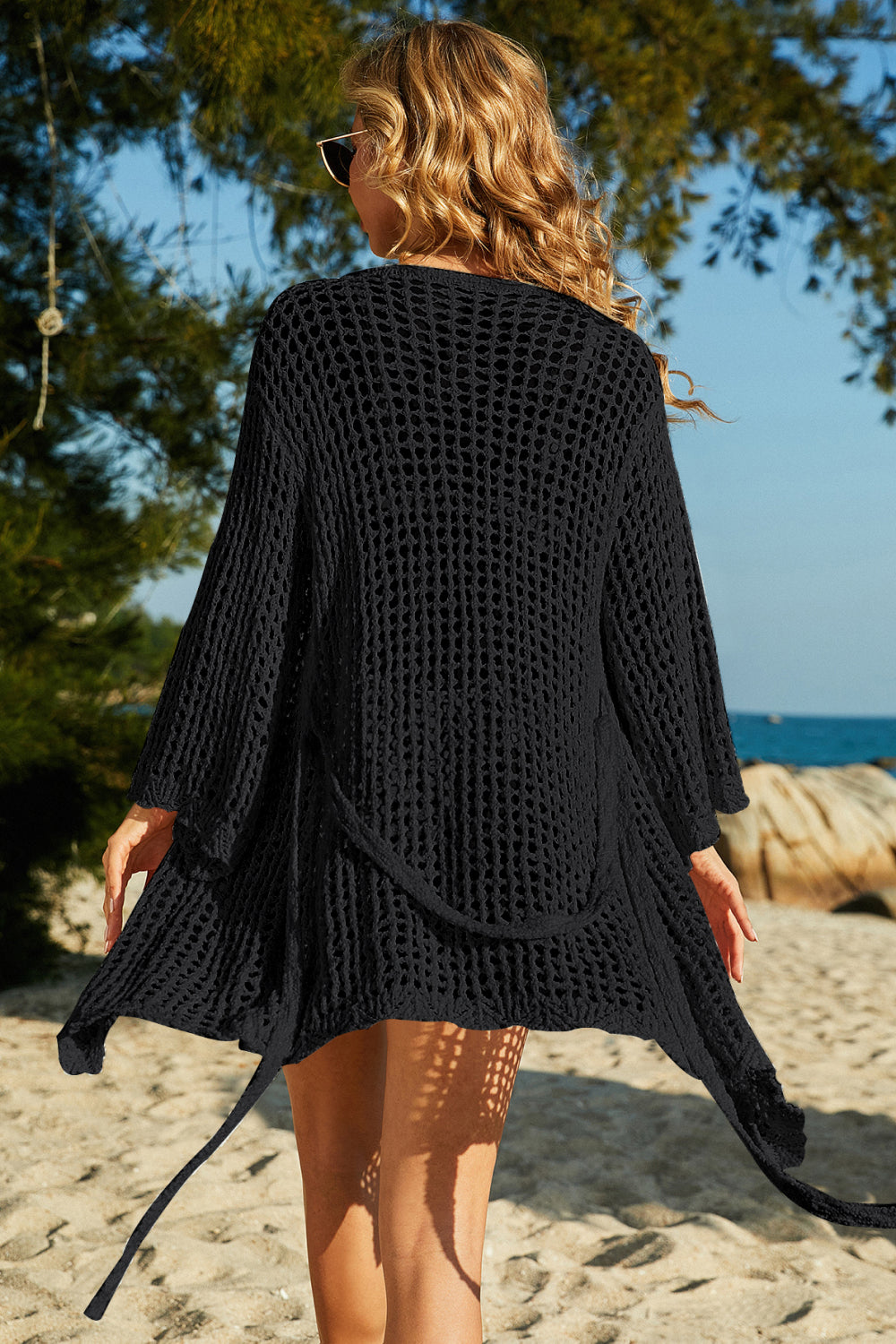 Tie-Waist Openwork Crochet Cover Up, 3 Colors