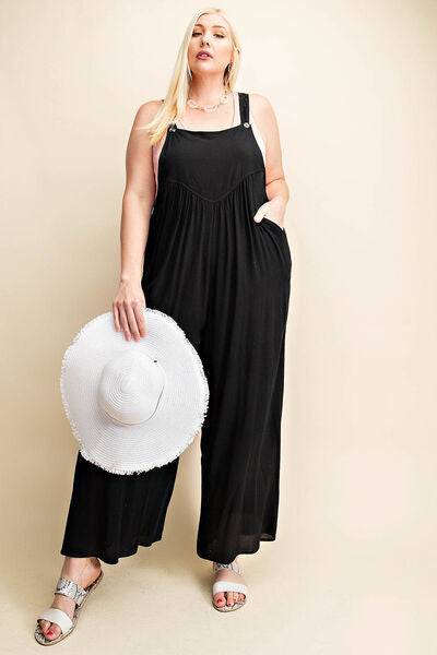 Kori America Sleeveless Ruched Wide Leg Overalls