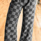 Checkered Wide Leg Jeans with Pockets