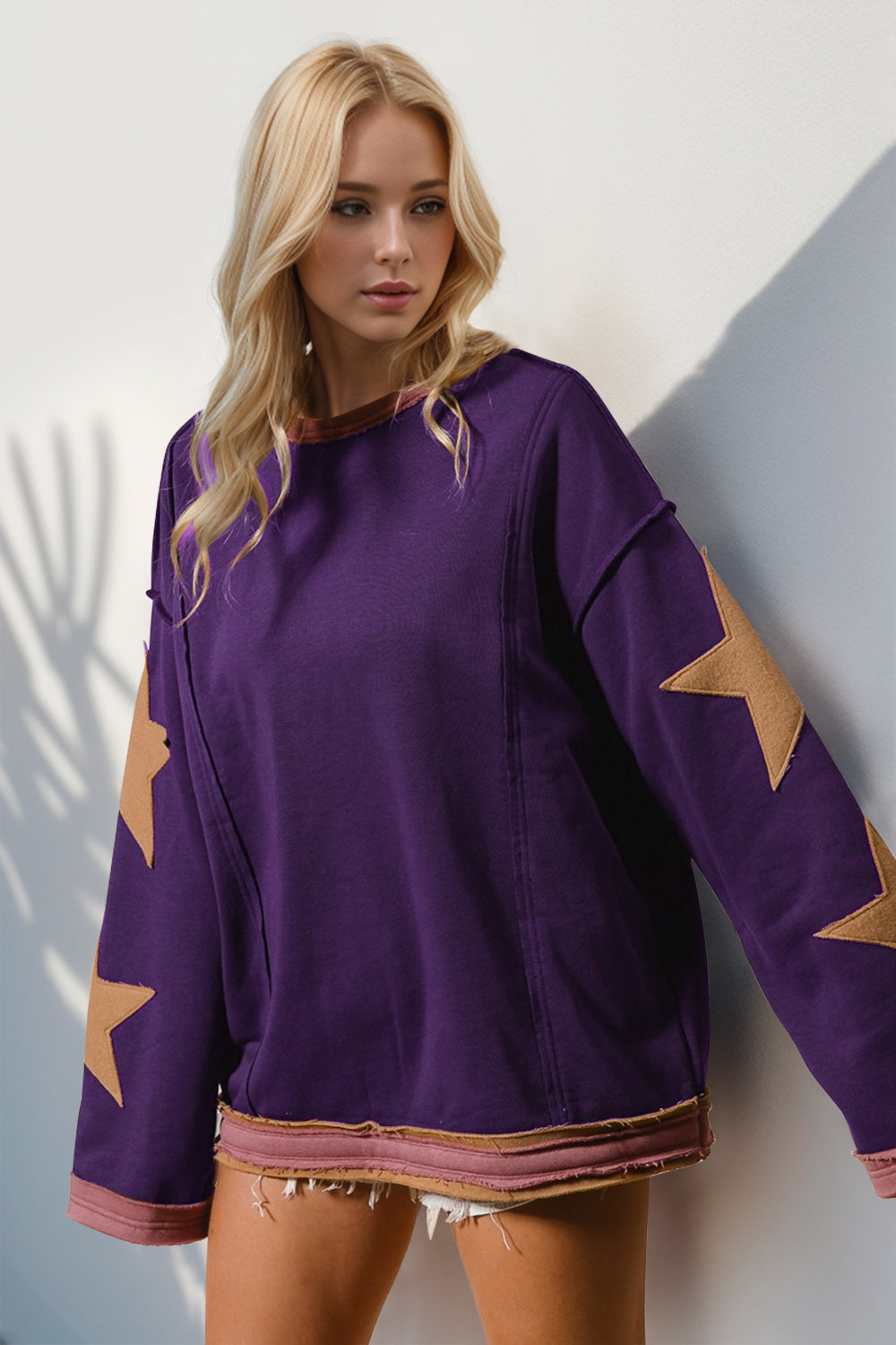 Star Patched Long Sleeve Sweatshirt