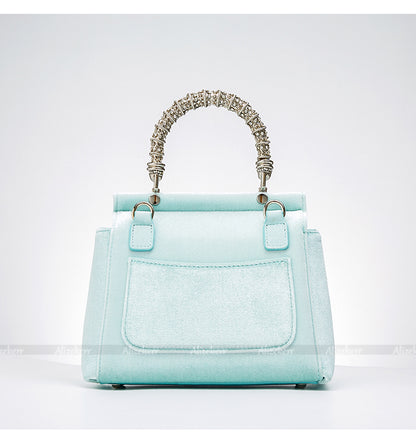 Velvet Rhinestone Crossbody Bag with Metal Handle