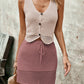 Button Up Sleeveless Top and Drawstring Skirt Set