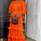 Miyake Pleated Irregular Shawl Top & Tiered Maxi Dress Set