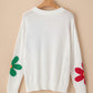 Flower Round Neck Dropped Shoulder Sweater