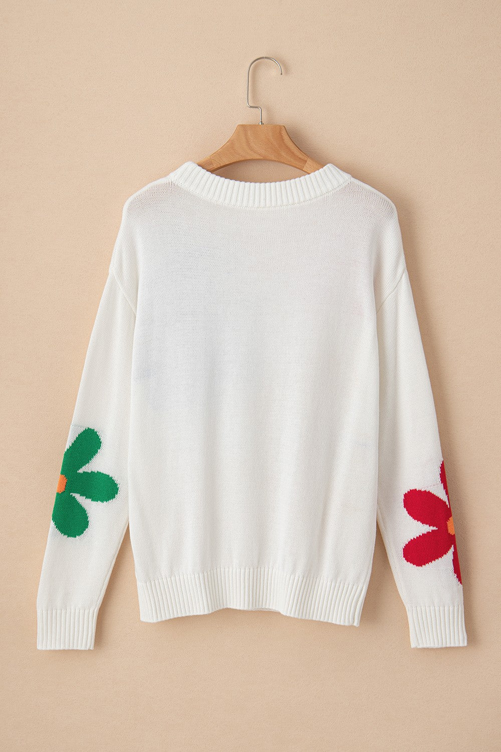 Flower Round Neck Dropped Shoulder Sweater