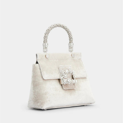 Velvet Rhinestone Crossbody Bag with Metal Handle
