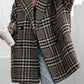 Houndstooth Collared Neck Long Sleeve Coat with Pockets