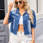 Distressed Raw Hem Button Up Denim Jacket