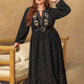 Plus Size Embroidered Polka Dot Notched Long Sleeve Dress