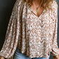 Printed Tie Neck Balloon Sleeve Blouse