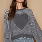 Round Neck Heart Patch Zipper Point Sleeve Sweater