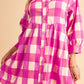 Ruched Plaid Three-Quarter Sleeve Shirt Dress