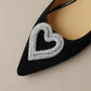 Crystal Heart Pointed Toe Button Heel Shoes