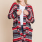 Geometric Open Front Long Sleeve Cardigan with Pockets