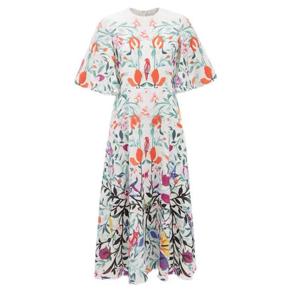 Floral Print O-Neck Prairie Chic Midi Dress