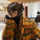 Retro Colorful Plaid Double-Breasted Woolen Trench Coat