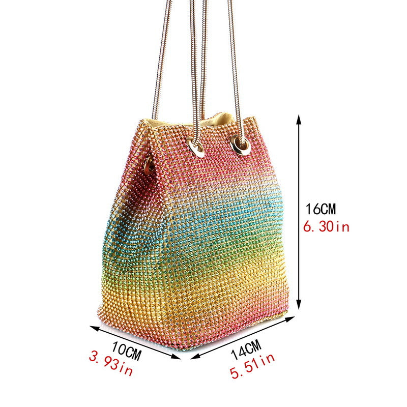 Metallic Multicolor Rhinestone Bucket Bag