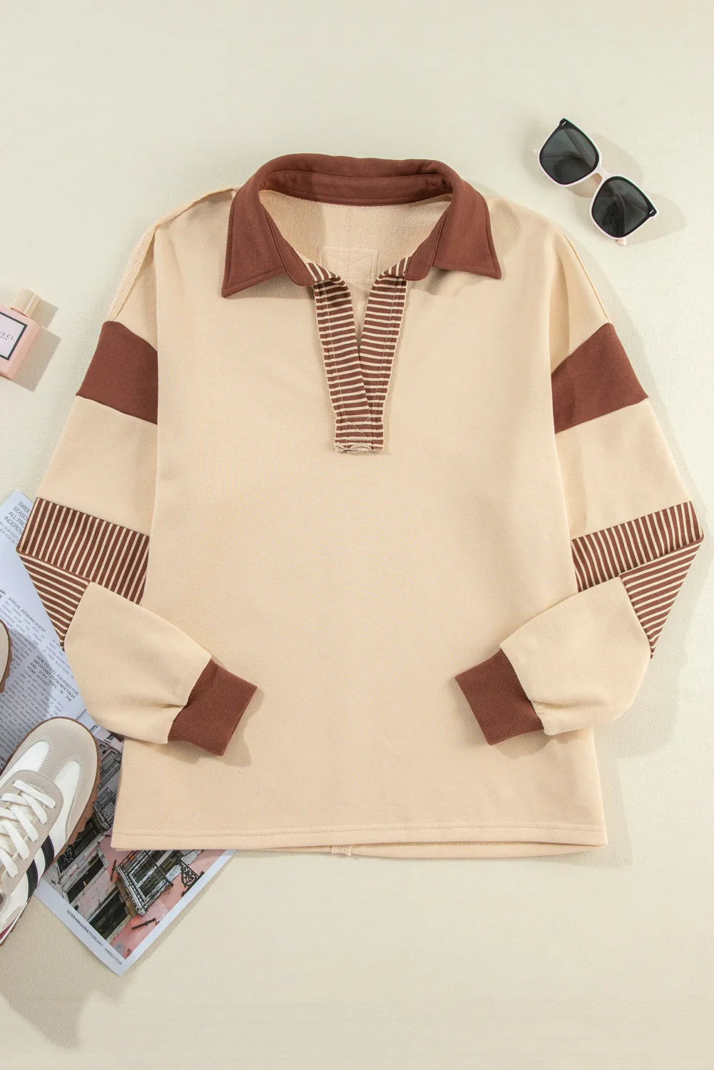 Collared Neck Long Sleeve Sweatshirt