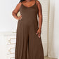 Soft Rayon Spaghetti Strap Tied Wide Leg Jumpsuit