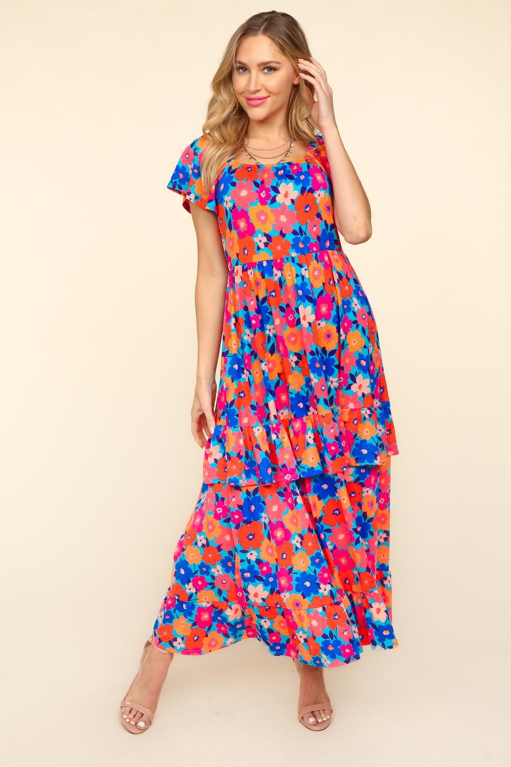 Floral Maxi Ruffled Dress with Side Pockets