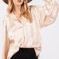 Notched Long Sleeve Blouse