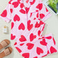 Heart Collared Neck Short Sleeve Top and Pants Lounge Set