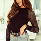 Round Neck Semi-Sheer Sleeve Blouse