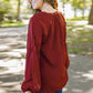 Ruched Notched Balloon Sleeve Blouse