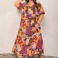 Plus Size Printed V-Neck Half Sleeve Maxi Dress