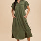 Mineral Washed Button Down Puff Sleeve Shirt Dress