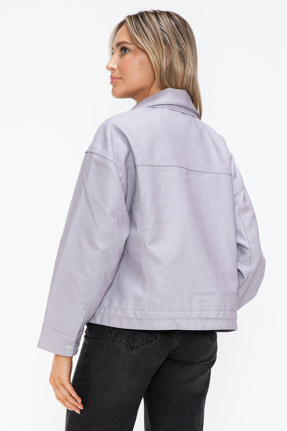 Drawstring Hem PU Leather Zip Up Jacket