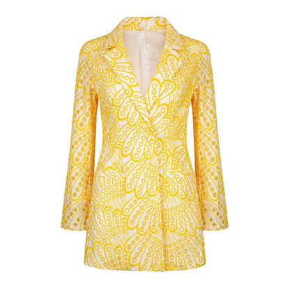 Embroidery Hollow Out Notched Collar Blazer