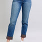 Judy Blue Plaid Print Cuff Straight Leg Jeans