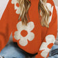 Round Neck Floral Pattern Long Sleeve Sweater