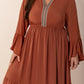 Plus Size Ruffled Notched Long Sleeve Dress