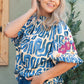 Plus Size Printed Mock Neck Short Sleeve Blouse