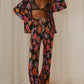 Printed Collared Neck Long Sleeve Top and Pants Lounge Set