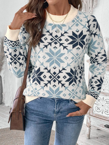 Graphic Round Neck Long Sleeve Sweater