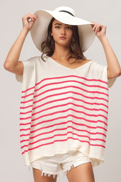 V Neck Striped Short Sleeve Top