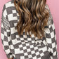 Checkered Round Neck Long Sleeve Sweater