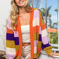 BiBi Checkered Color Block Sweater Cardigan