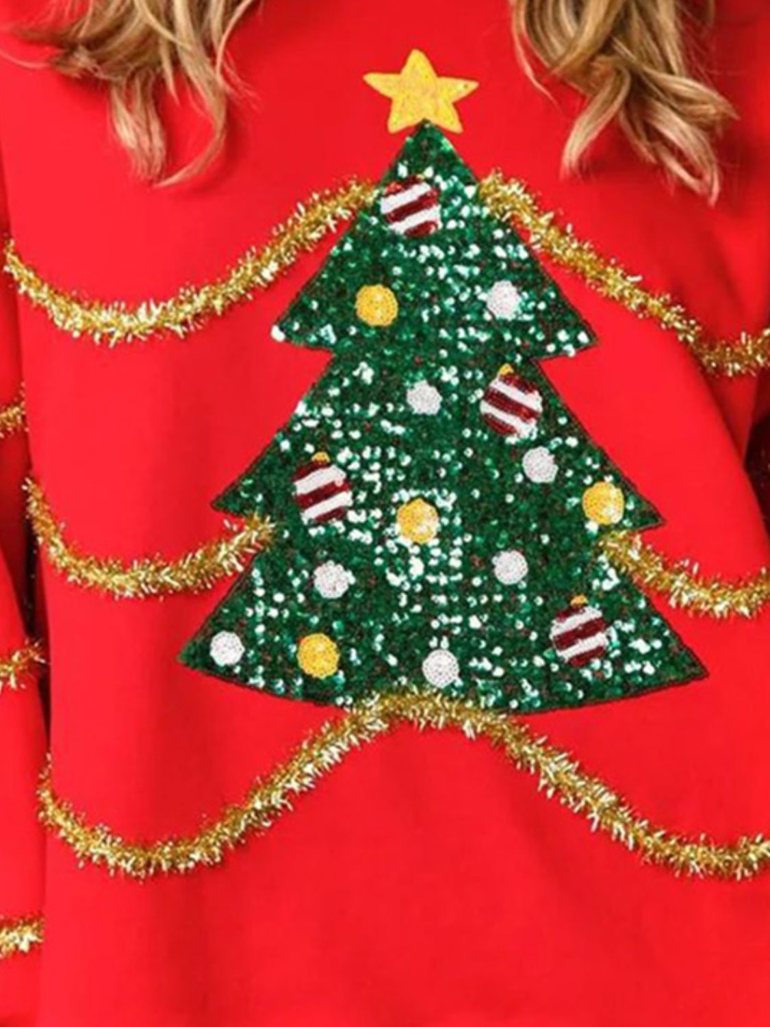 Sequin Christmas Tree Round Neck Sweatshirt