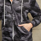 Camouflage Drawstring Detail Zip Up Hooded Jacket