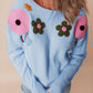 Crochet Flower Round Neck Dropped Shoulder Sweater