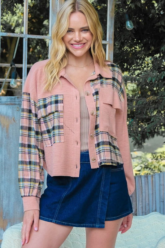 Plaid Mixed Cropped Jacket