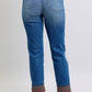 Judy Blue Plaid Print Cuff Straight Leg Jeans