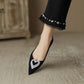 Crystal Heart Pointed Toe Button Heel Shoes