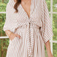 Bow Striped Kimono Sleeve Romper