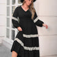 Plus Size Lace Detail V-Neck Long Sleeve Midi Dress