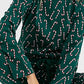 Candy Cane Print Round Neck Top and Pants Lounge Set